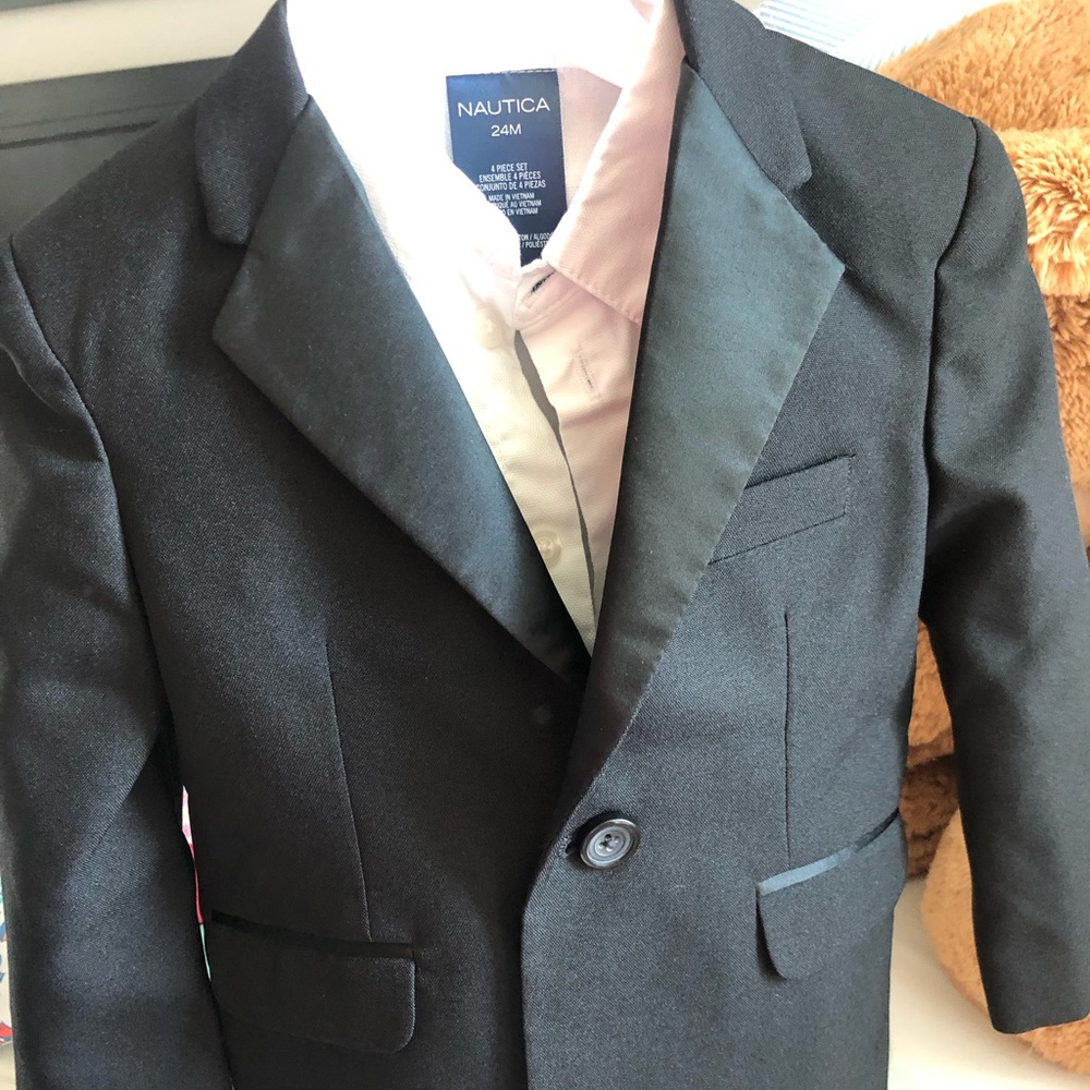 Nautica Toddler black tuxedo coat with white dress shirt 24 months